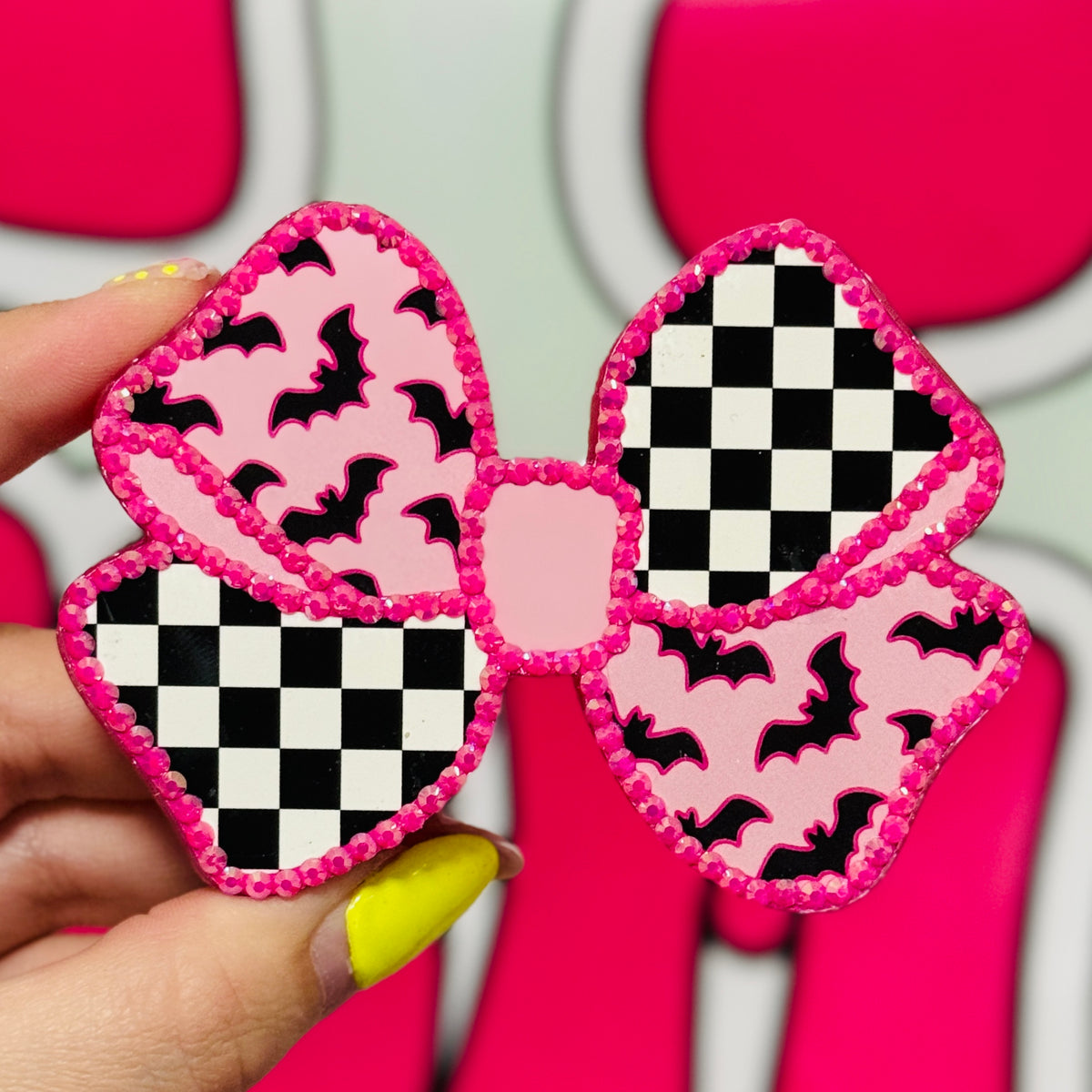 Pink Batty Bow Freshie - Candy Apple Cauldron - RTS