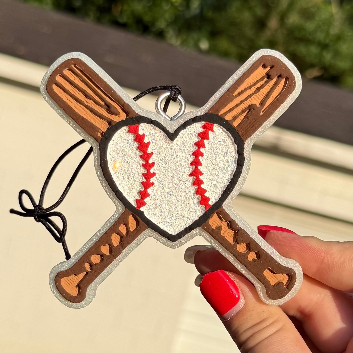 Heart with Baseball Stitches and Baseball Bats Freshie - Sea Island Cotton - RTS