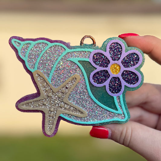 Seashell with Starfish and Flower Freshie - Unicorn - RTS