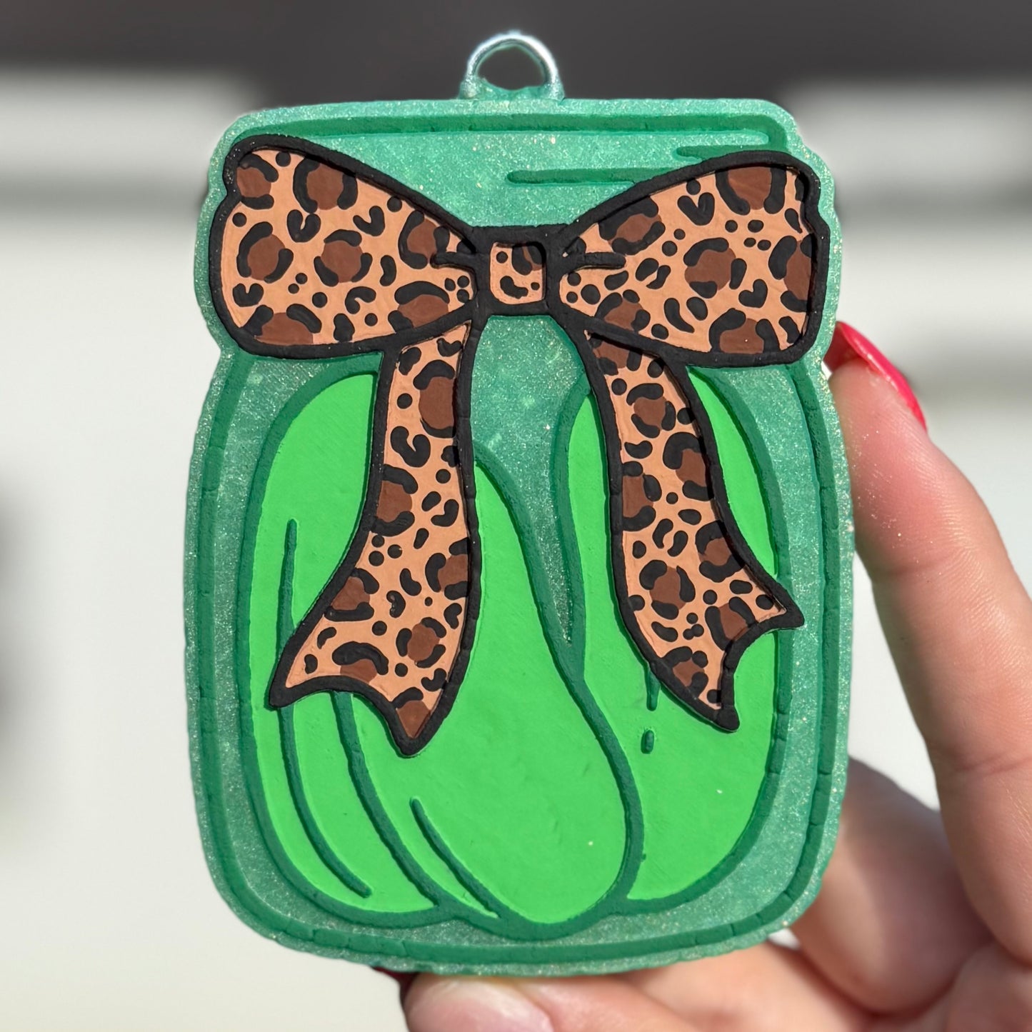 Pickle Jar with Leopard/Cheetah Bow Freshie - Cherry Limeade Slush - RTS