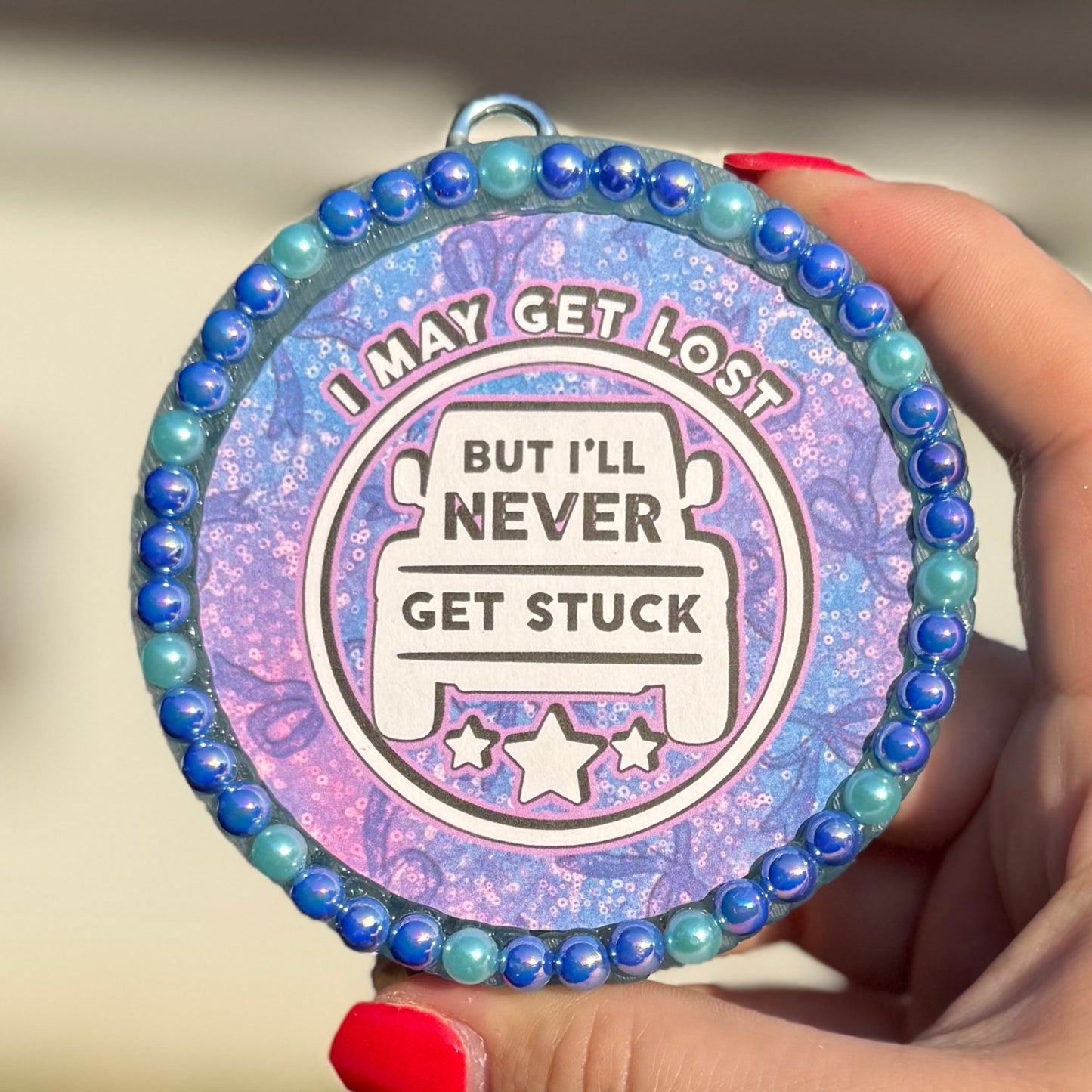I May Get Lost But I’ll Never Get Stuck Truck Freshie with Pearls - Cherry Berries - RTS