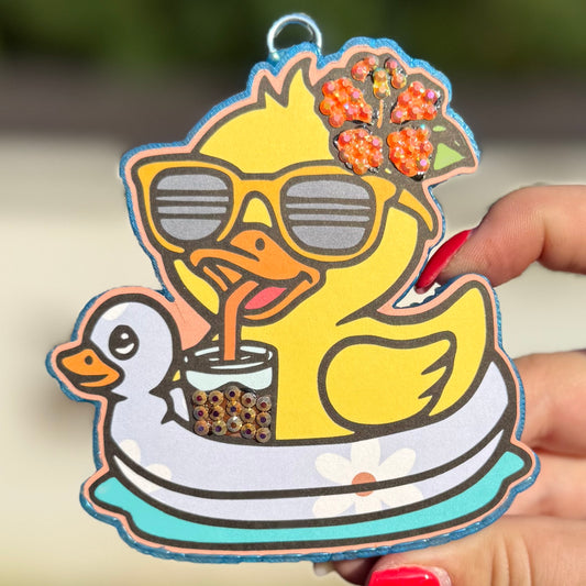 Duck on Float with Rhinestone Flower Freshie - Coffee & Whiskey - RTS
