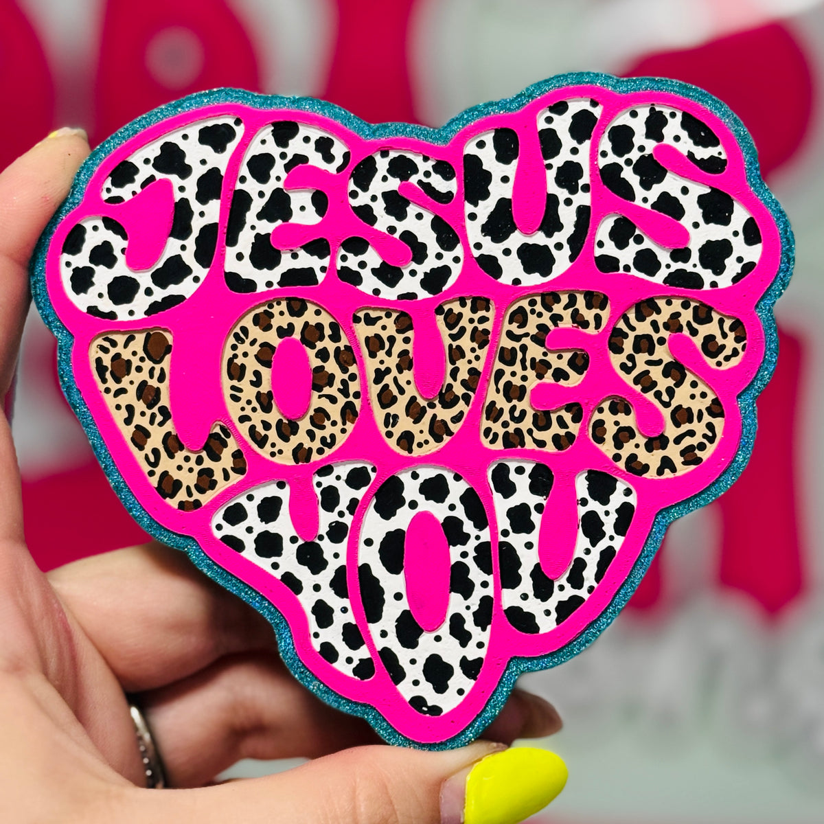 Animal Print Jesus Loves You Freshie - Peach Rings - RTS