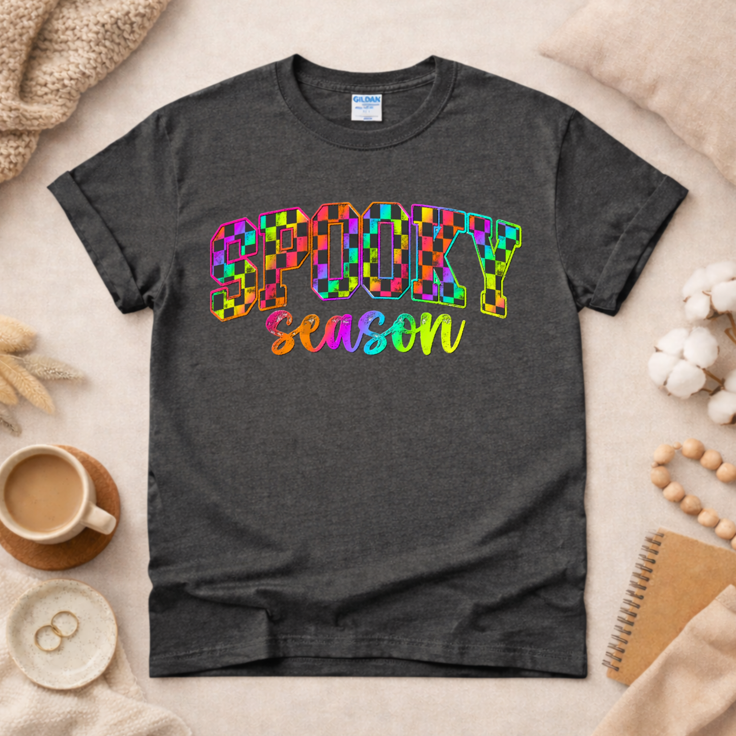 Neon Checkered Spooky Season Shirt
