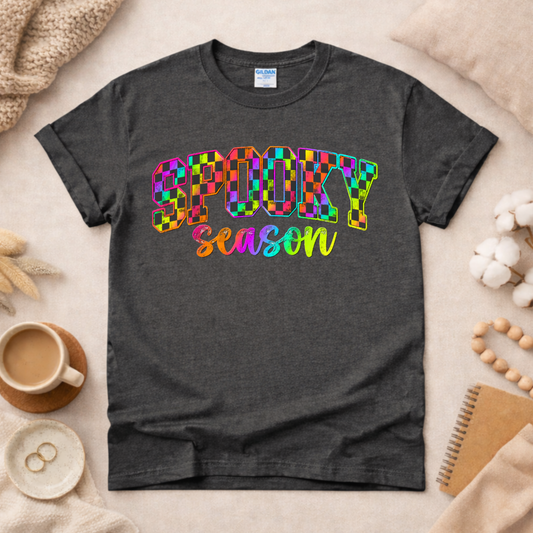 Neon Checkered Spooky Season Shirt