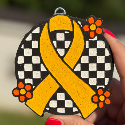 Yellow Awareness Ribbon Checkered Freshie - 1000 Wishes - RTS - IMPERFECT/DISCOUNTED