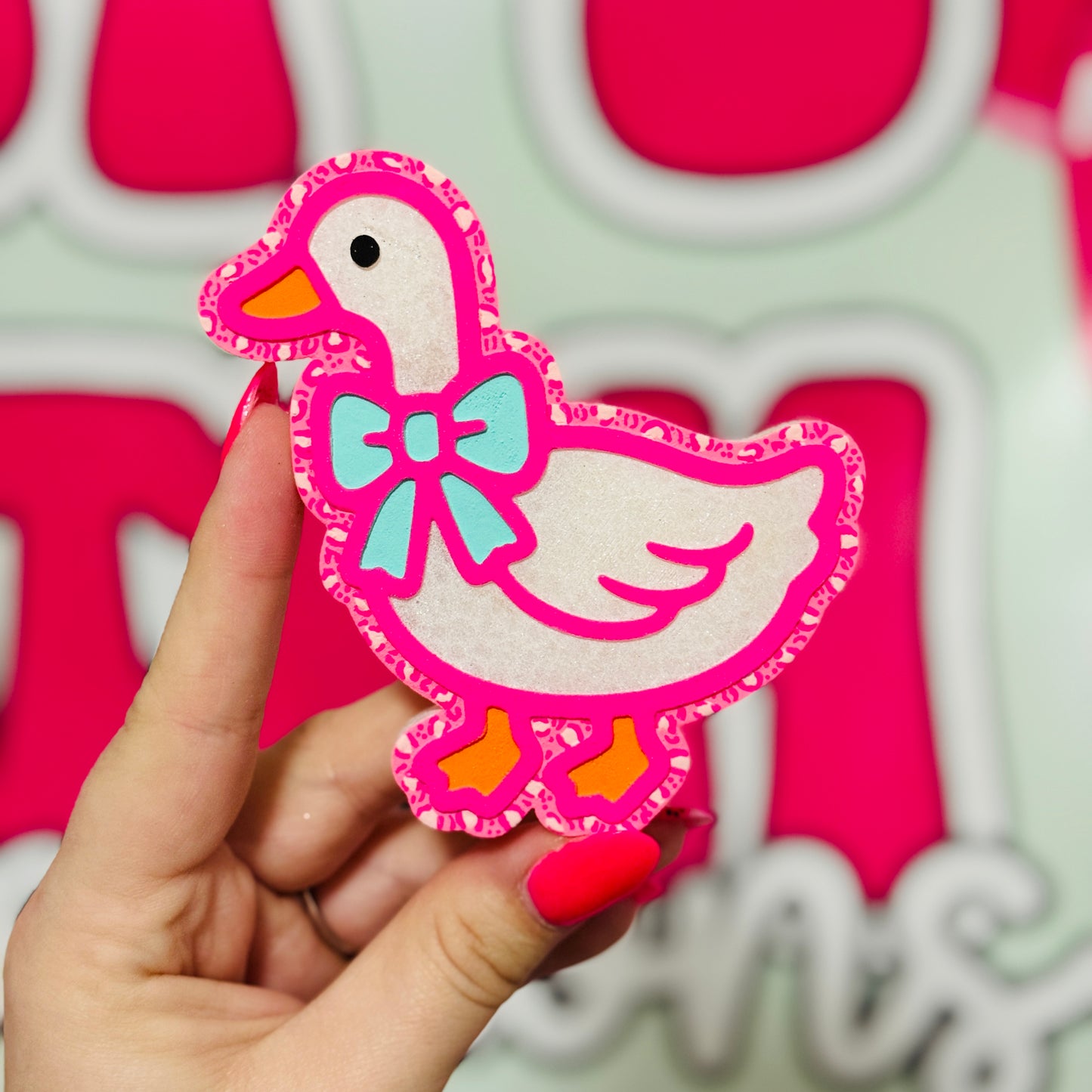 Goose with Leopard Background Freshie - Pink Apple Punch - RTS