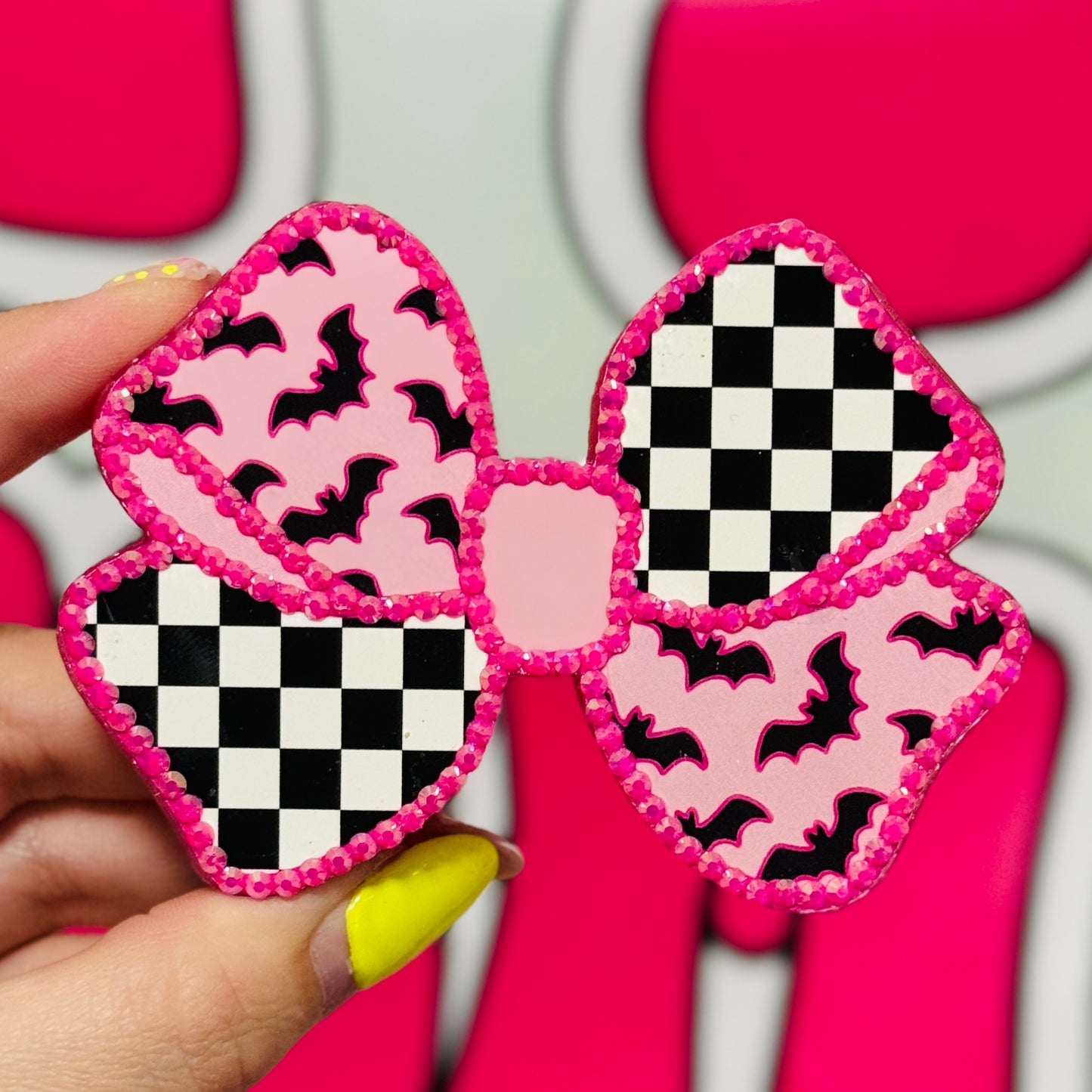 Pink Batty Bow Freshie - Candy Apple Cauldron - RTS