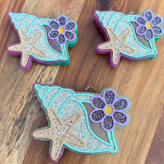 Seashell with Starfish and Flower Freshie - Unicorn - RTS