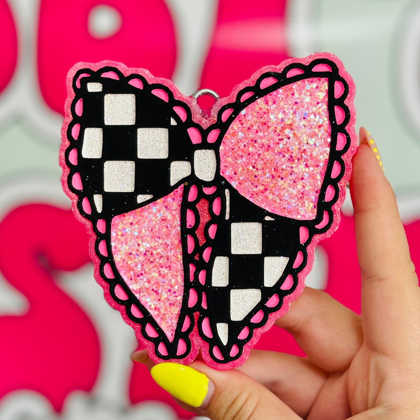 Checkered Pink Bow Freshie - Pink Sugar - RTS