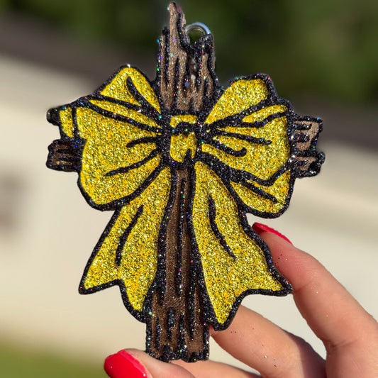 Wooden Cross with Yellow Bow Freshie - Apple Maple Bourbon - RTS