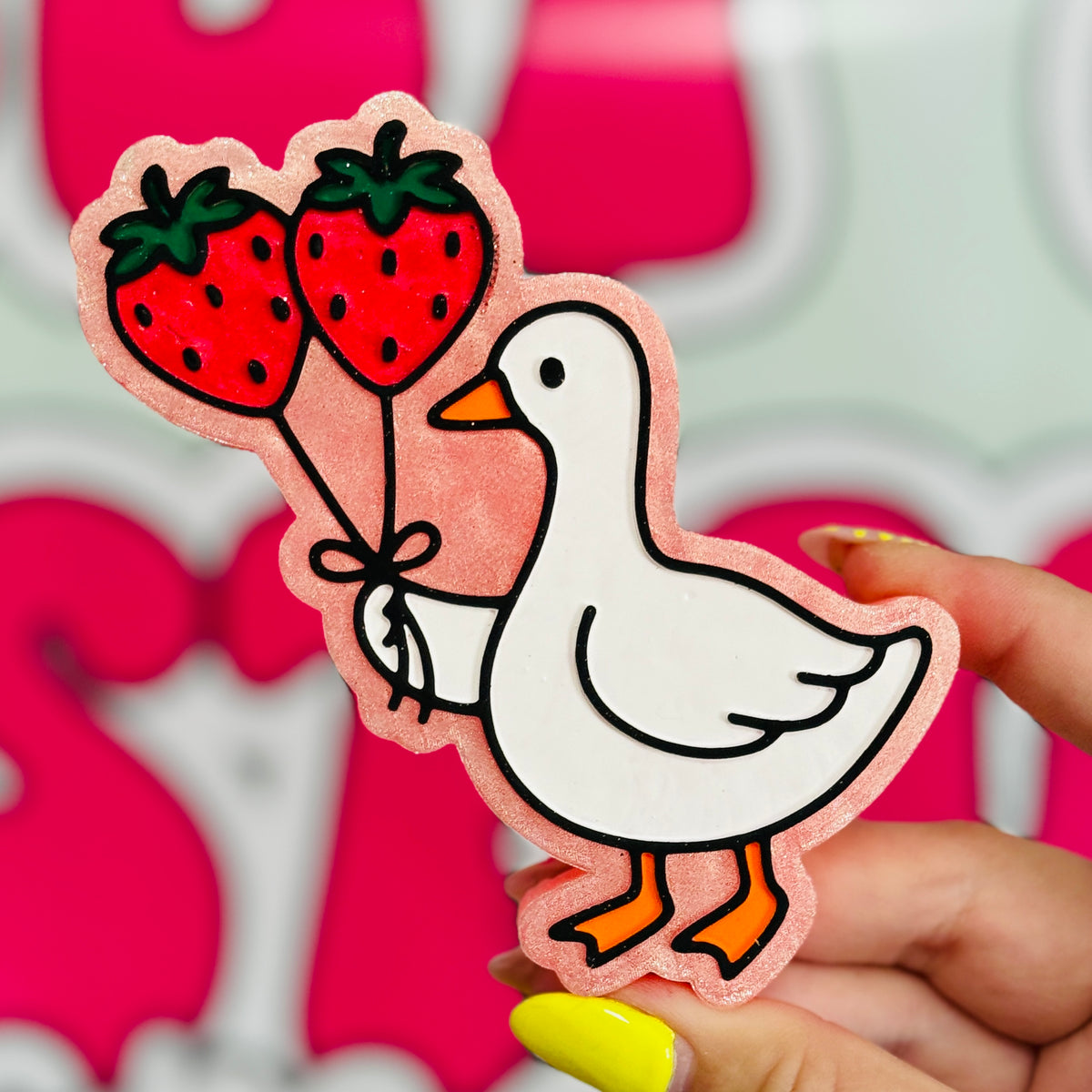 Goose with Strawberry Balloons Freshie - Pink Coconut Calypso - RTS