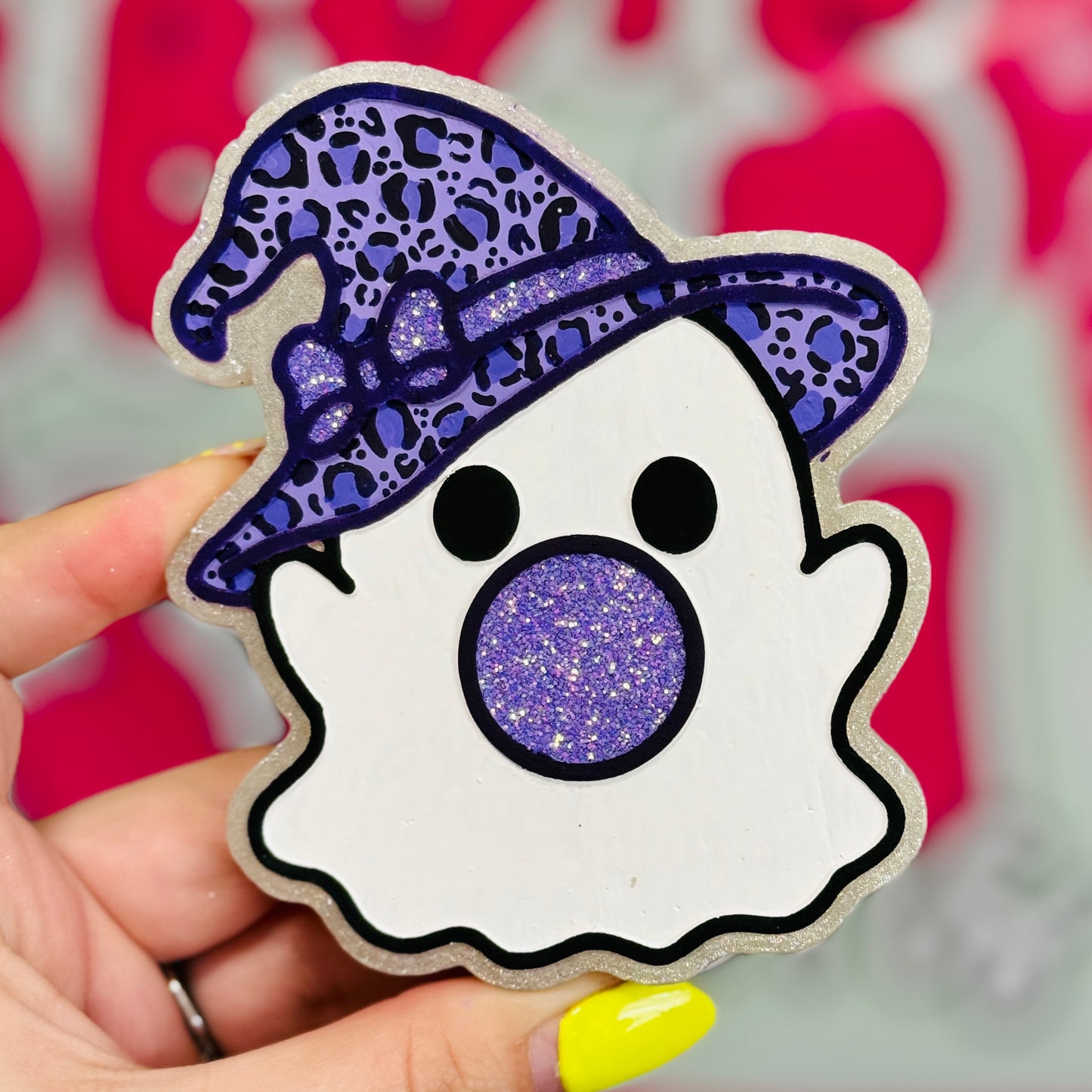 Witchy Ghost with Leopard Hat Freshie - Pumpkin Spice - RTS
