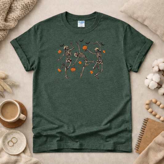 Skeletons with Pumpkins and Bats Shirt
