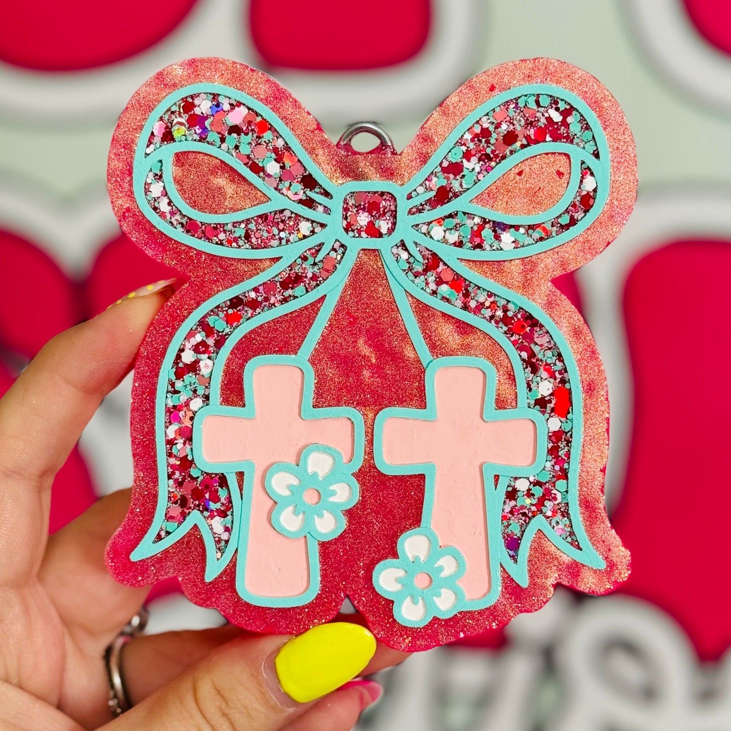 Cross Cherries with Bow Freshie - Pink Coconut Calypso - RTS