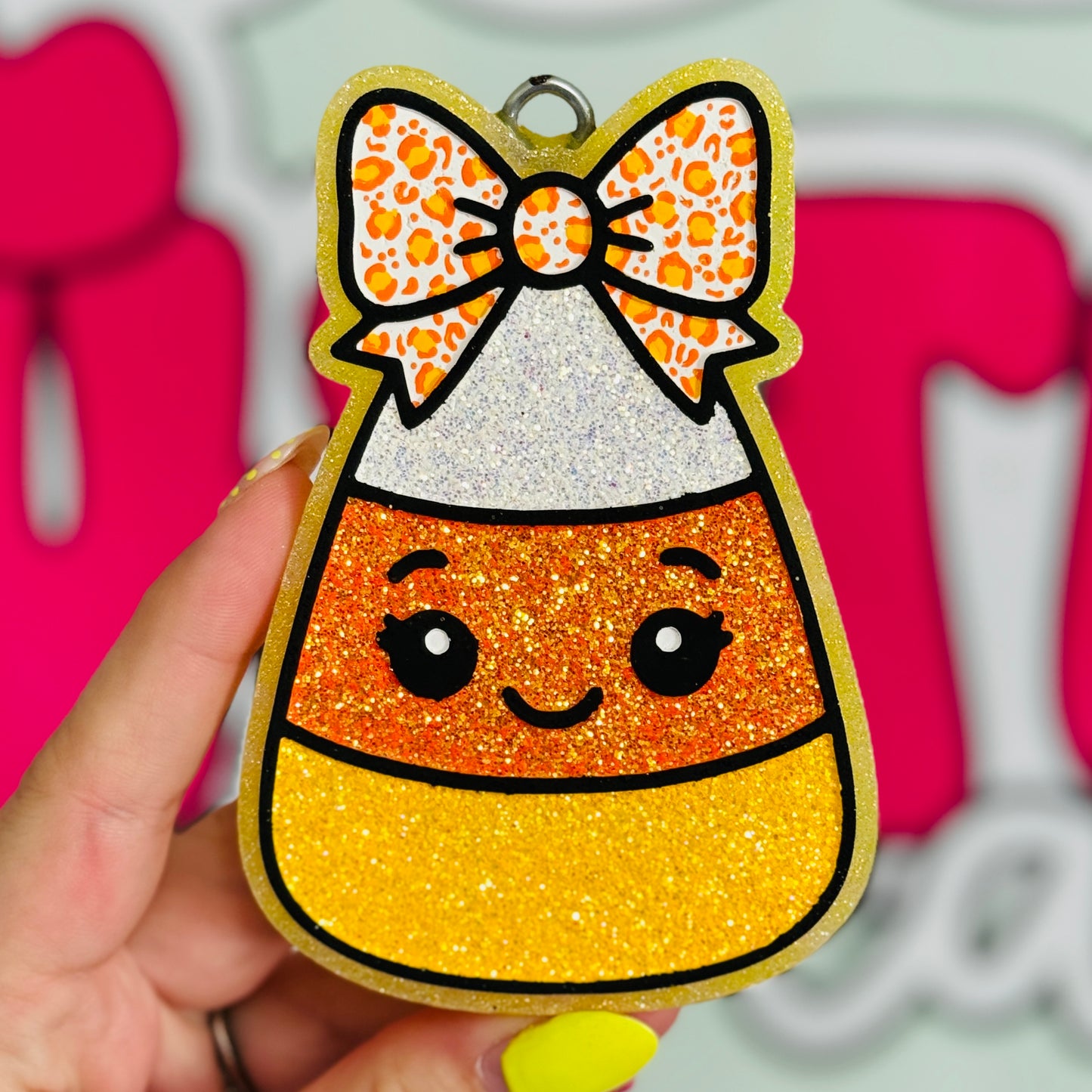 Candy Corn with Leopard Bow Freshie - Caramel Apple French Toast - RTS