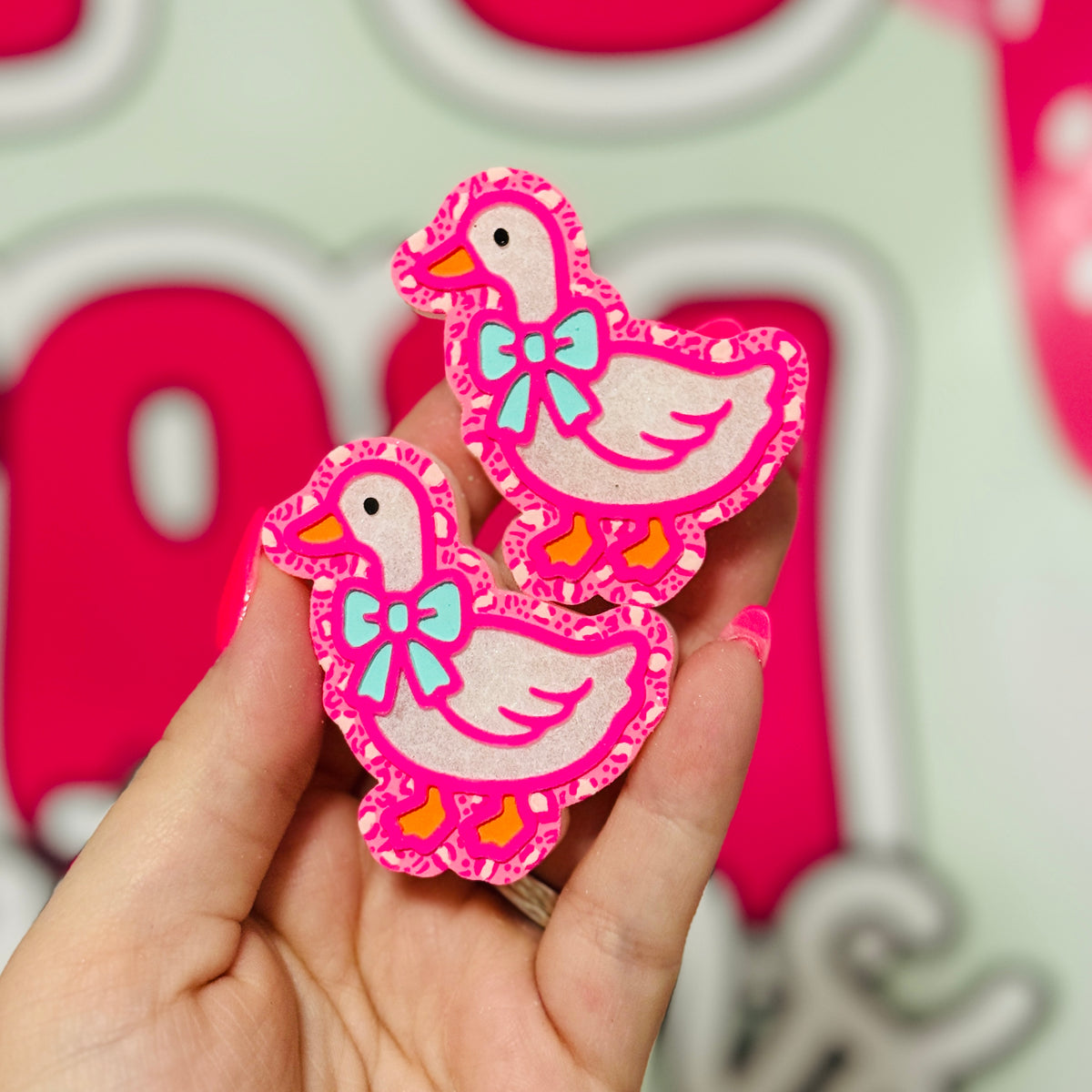 Goose with Leopard Background Freshie Vent Clips - Pink Apple Punch - RTS