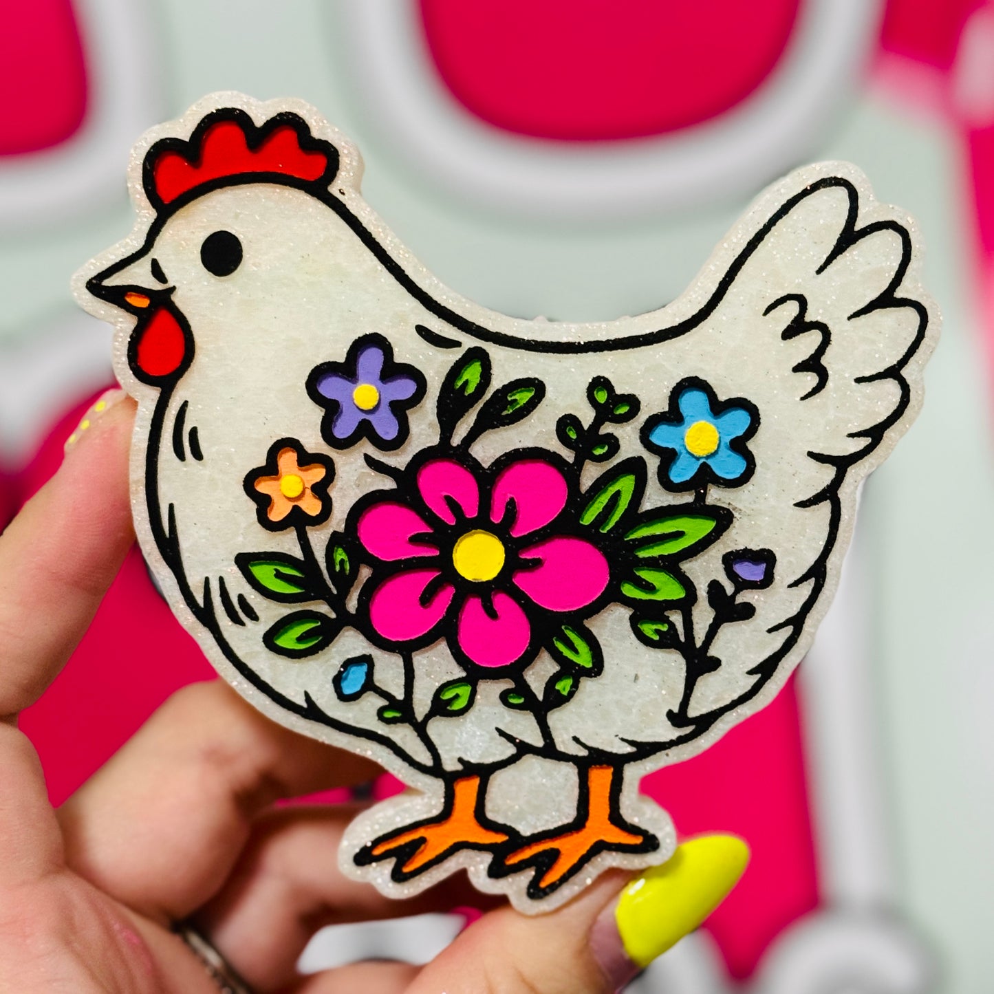 Floral Chicken Freshie - Atomic Cherry - RTS