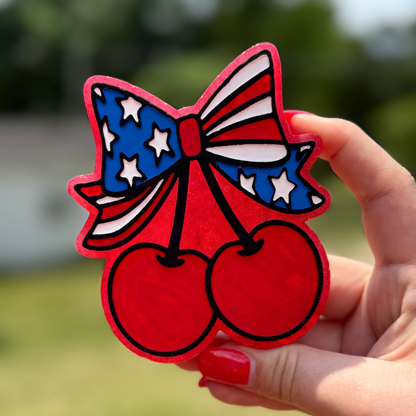 Cherries with Patriotic Bow Freshie - Black Ice - RTS