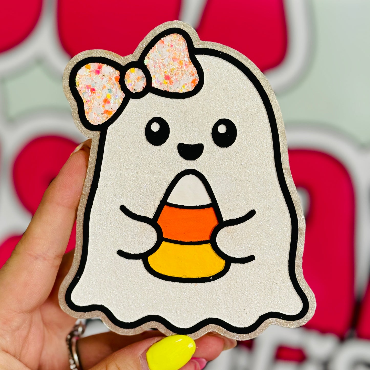 Ghost holding Candy Corn Freshie - Pumpkin S'mores - RTS