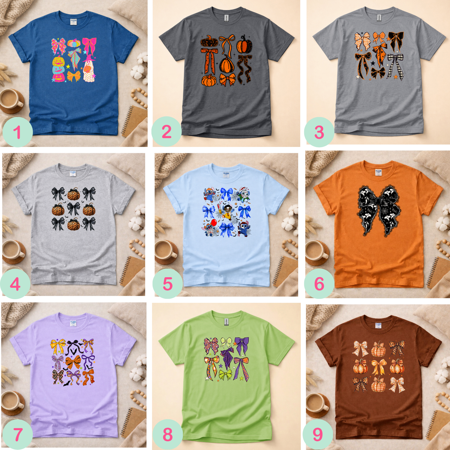 Halloween and Fall Bows Shirt (Please leave a note with which design you would like)
